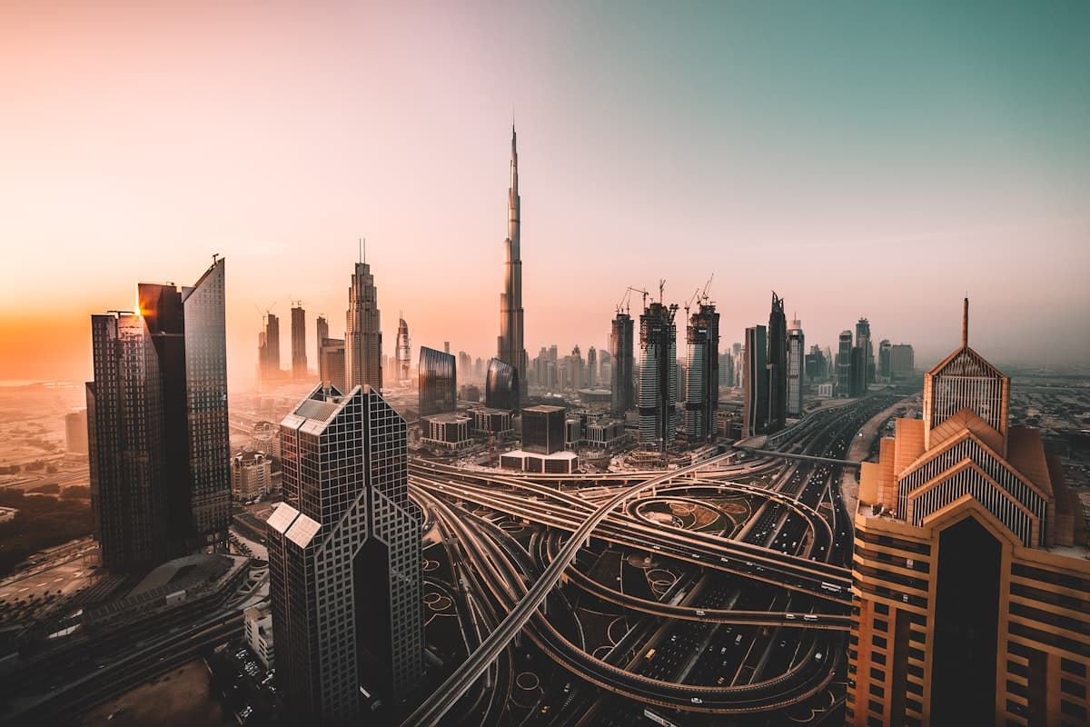 Aerial view of Dubai Sheikh Zayed Road traffic